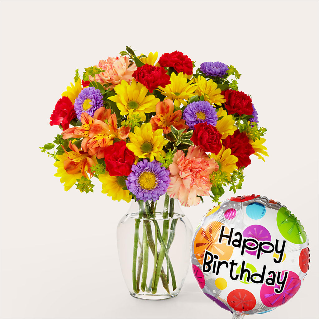 Kaleidoscope Bouquet with Birthday Balloon – Usaflorist.com, Tontitown AR