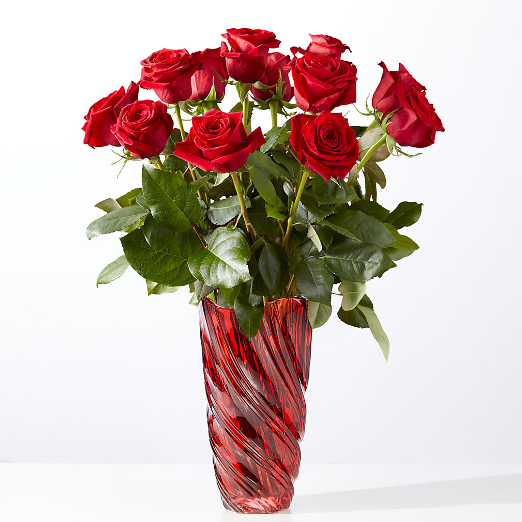 Classic Love Red Rose Bouquet with Luxe Swirl Vase – Usaflorist.com, Tontitown AR